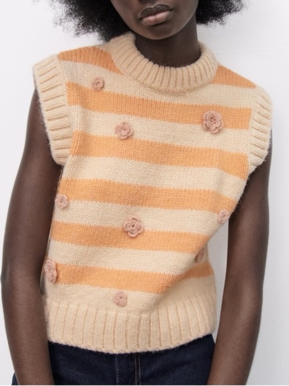 Zara Striped Sleeveless Knit Vest in Cream and Peach